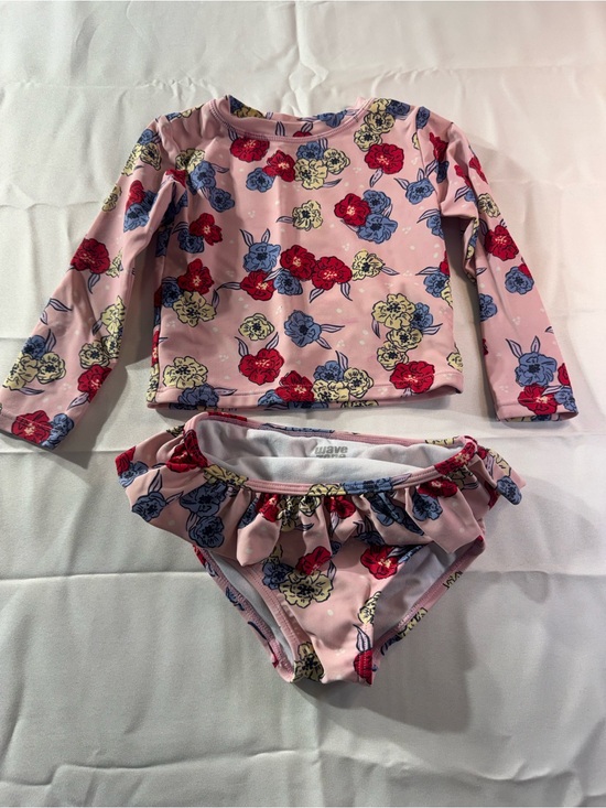 Wave Zone Other - Girls 2T Pink Floral Long-Sleeve Rash Guard Bikini Set